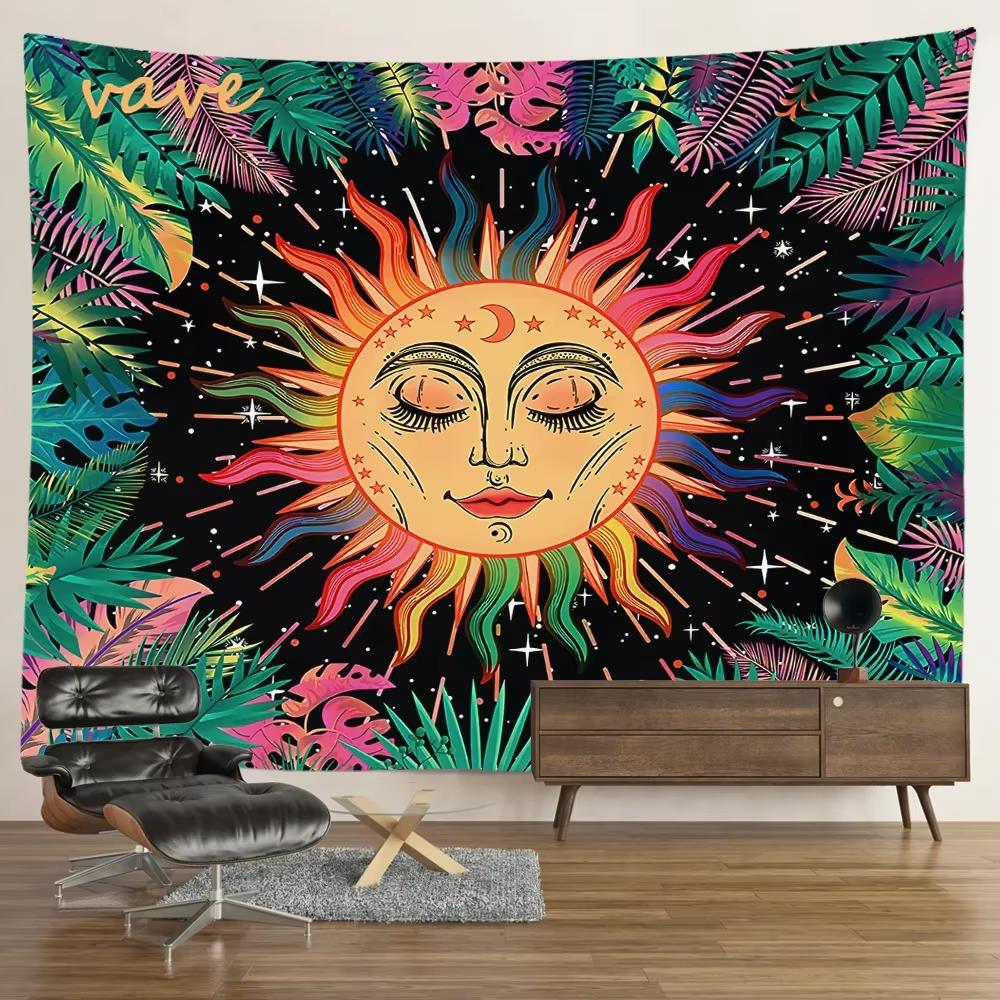 Sun Moon Tarot Tapestry Wall Hanging Bohemian Style Witchcraft Astrology Cloth Fabric Tapestry Flag Living Room Background Cloth