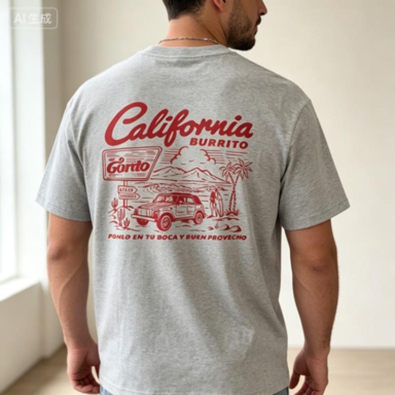 Soft Cotton Unisex Short Sleeve Tshirt California Burrito Retro Beach Palm Tree Print Crew Neck Holiday Unisexs Tee Six Shades