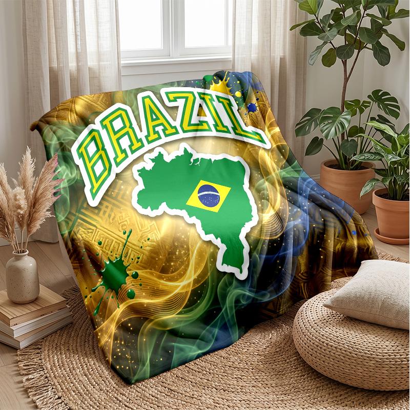 Brazil Football Printed Flannel Blanket Skin Friendly Warm Decorative Throw for Indoor Couch Bed Daily Use