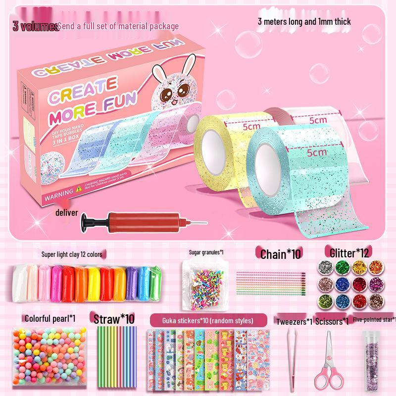 Nano Gel Squishy Toy Craft Kit - Double-Sided Tape & High Viscosity Bubble Blowing Set