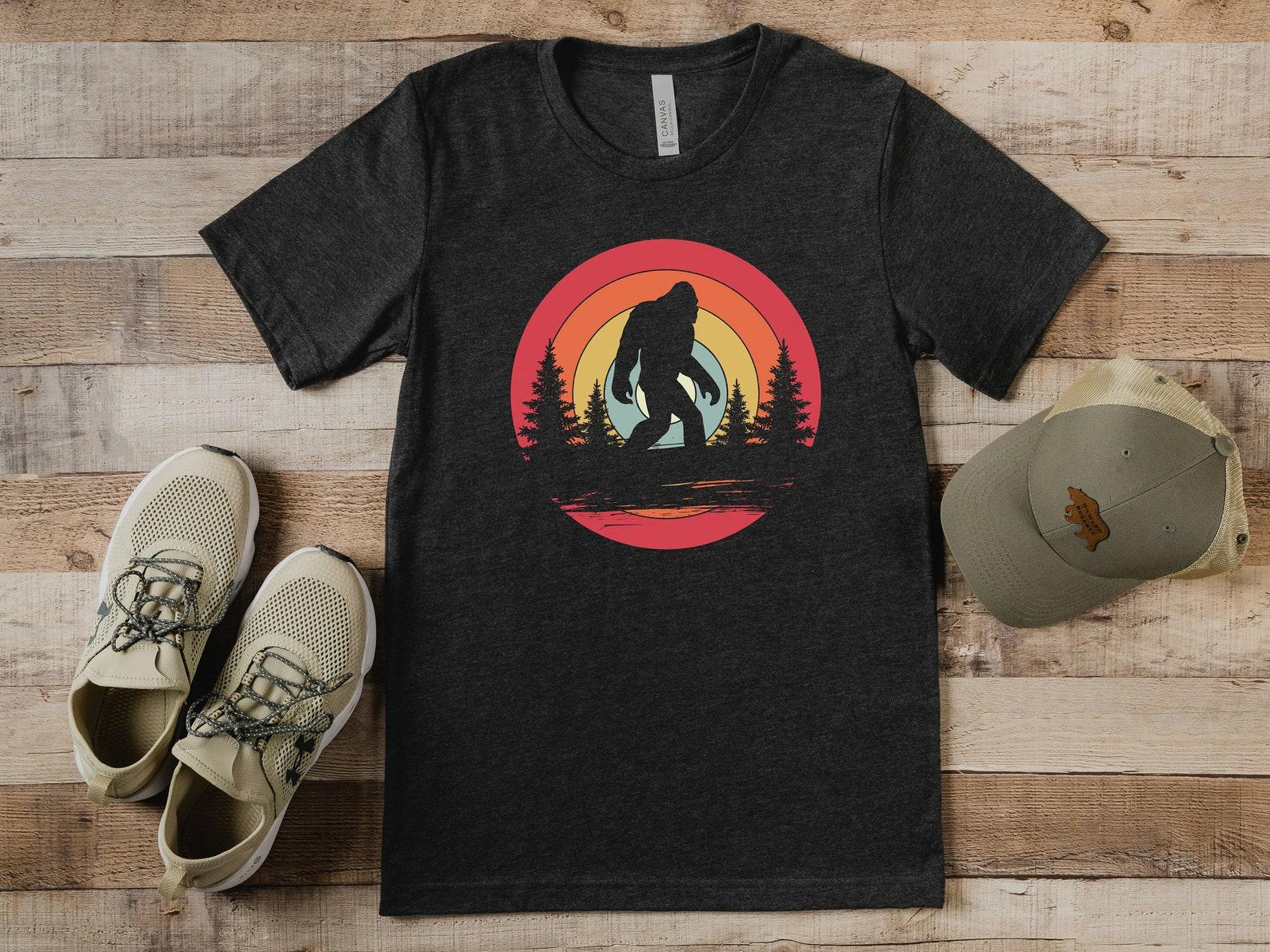 Bigfoot Sunset Forest T-Shirt: Custom Message Available 4XL