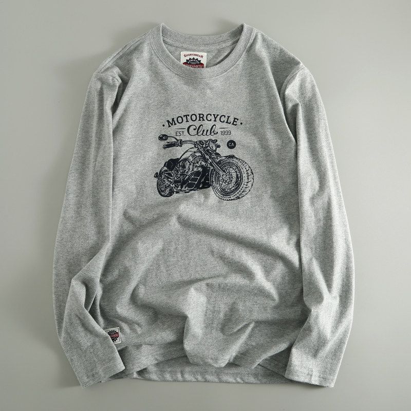 Cut Label Men s T-Shirt Export Original Single Washed Brushed Pure Cotton Long Sleeves Spring & Fall Bottoming Shirt Cattle Goods Tail Single T-shirt Light gray XL
