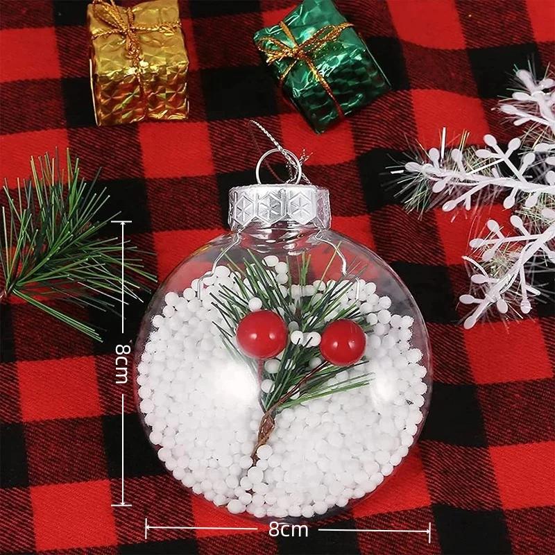 1~8pcs Clear Plastic Christmas Ball Ornaments Xmas Tree Hanging Pendant 2025 Christmas Home Decoration Gifts