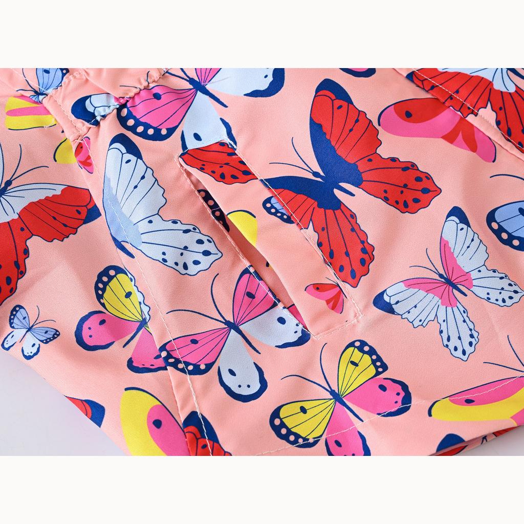 Fall Girls Butterfly Print Waist Jacket Girls Double Layer Hooded Zipper Shirt Fashion Windbreaker Jacket