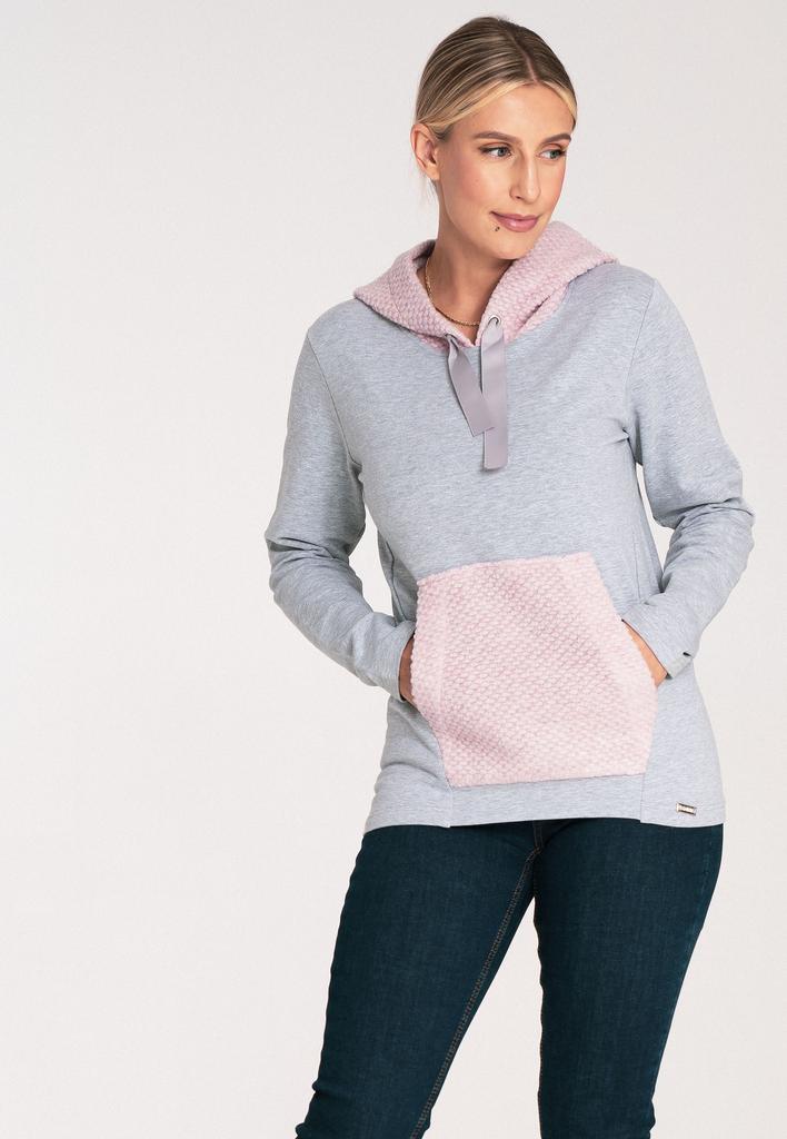 Damska Bluza Z Kapturem - Bluza Różowa M1045 Rozmiar L