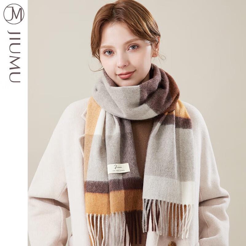 JIUMU Women's Autumn/Winter Plaid Wool Scarf
