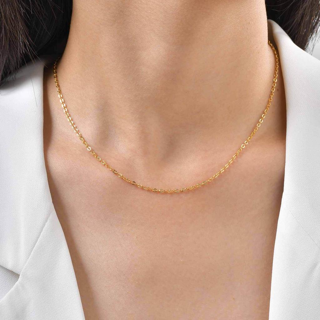 Women'S Simple Fine Chain Clavicle Chain Stainless Steel Embossed Flat Cross Chain Necklace 18K Gold Nc-2551 Plated
