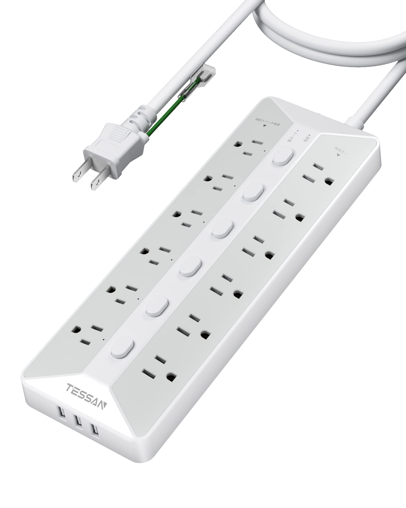 

Power Tap Extension Cord with Switch 3m USB Outlet TESSAN 12 AC Outlets 3 USB Ports Table Tap Wall Hanging Multi Tap OA Tap Wide Outlet Octopus Foot