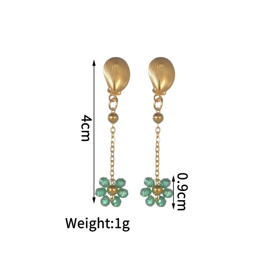 Atoztide Trendy Exquisite Colorful Flower Tassel Earring for Women Stainless Steel Gold Color Shell Drop Earring Jewelry Gift