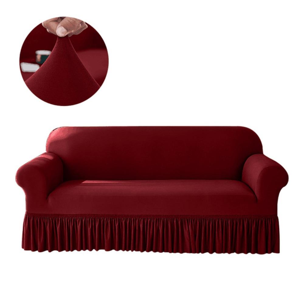 

Dustproof Stretch Sofa Slipcover 1/2/3/4 Seat Elastic Solid Color Couch Cover Washable with Skirted Edge Non-slip Sofa Cover 1 Seater 90-140cm темно-красного