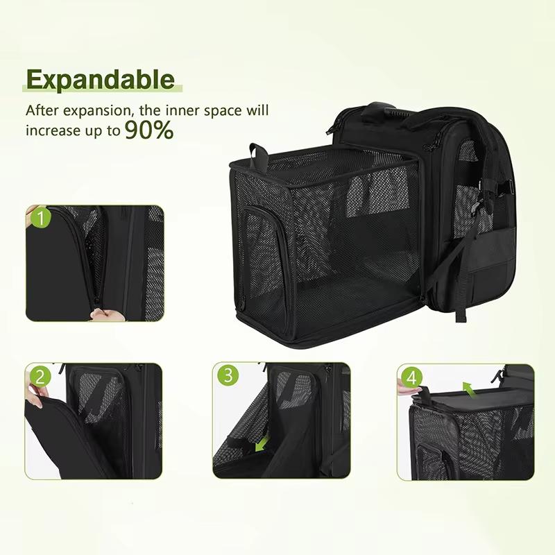 Large Capacity Folding Pet Carrier Backpack Portable Adjustable Breathable Expandable Bag for Hiking Adventure with Puppies and