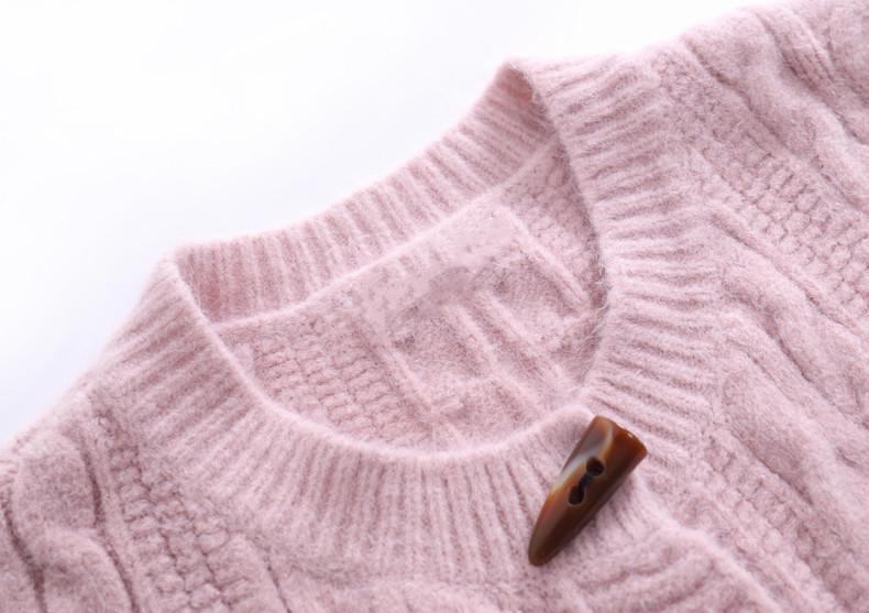 2023 Women's Japanese-Style Horn Button Short Chunky Knit Cardigan - Solid Color, Round Neck for Spring & Autumn
