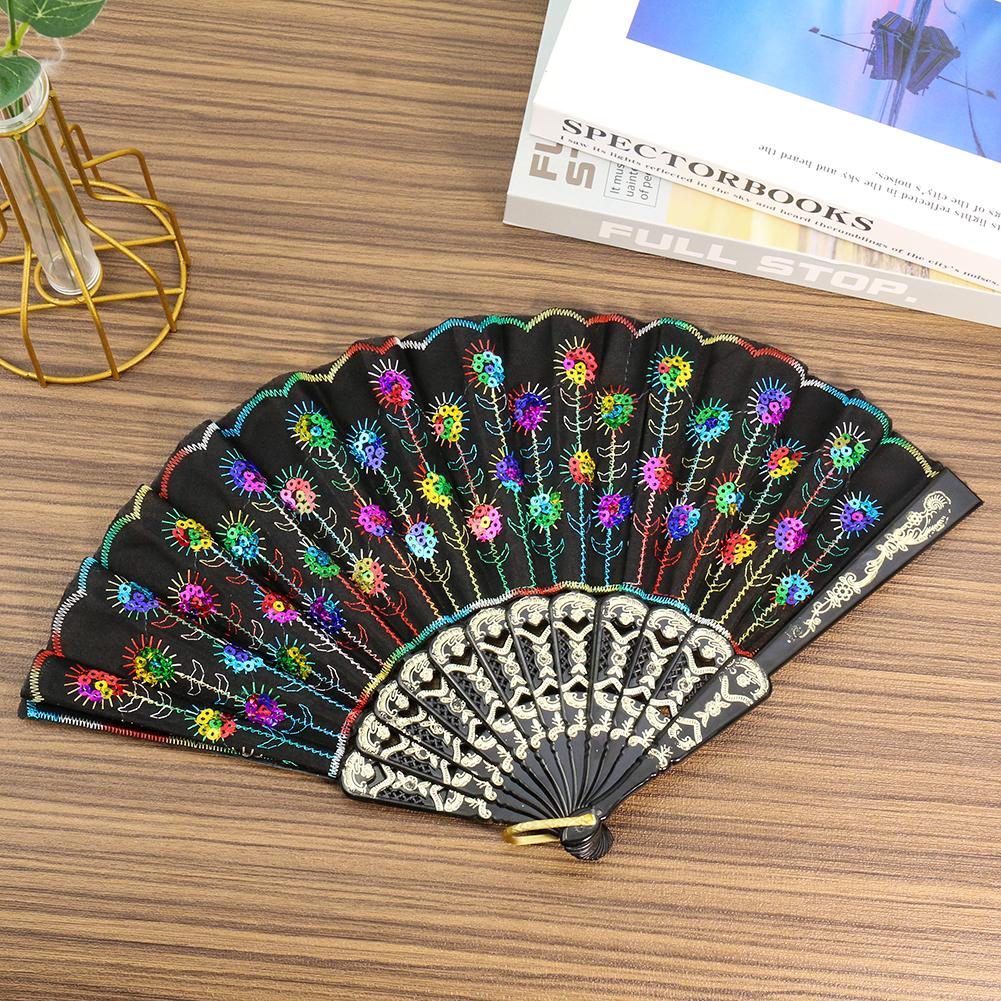 

Muy Bien Folding Hand-held Colorful Flower Fan Chinese Dance Pocket Art Craft Gift Home Decoration Ornaments Dance Hand Fan