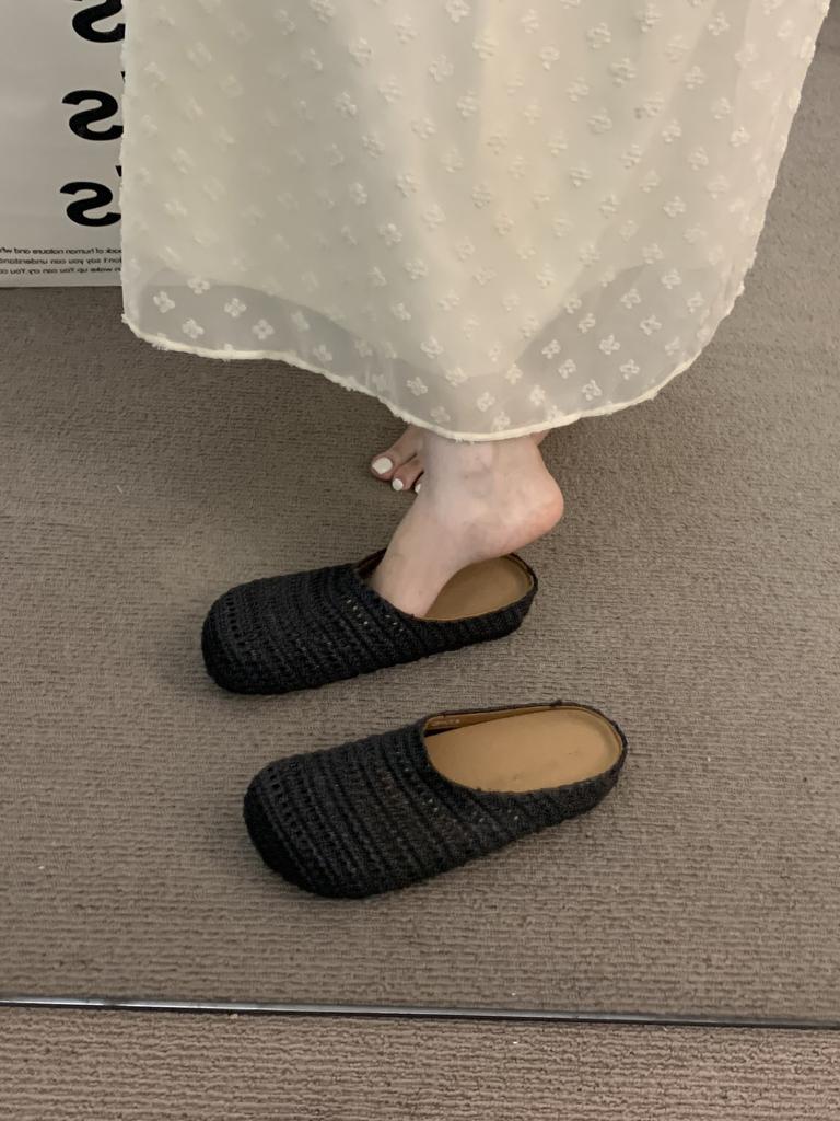 Woven bag head slippers women's summer wear beach soft bottom lazy high value flat bottom Muller cool slippers