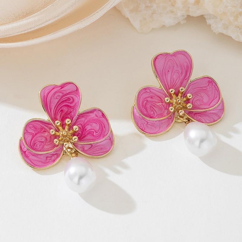 

Pinkdudu Dainty White Floral Stud Earrings Irregular 3D Drop Resin Flower Korean Minimalist Jewelry for Women PD2324 горячий розовый