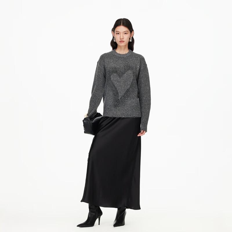 VEROMODA Women's Heart Rhinestone Drop Shoulder Loose Knit Sweater