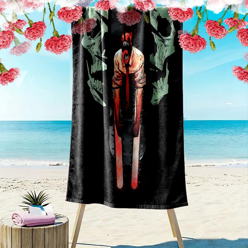 Chainsaw Man Print Beach Towel, Large Soft Quick Dry Towel for Beach Camping Swimming