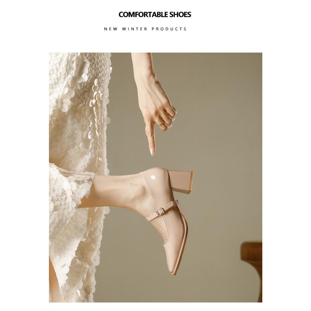Patent Leather Thick High-heeled, New Women's Hundred with A Word with High-heeled Women's Single Shoes, Women's High-heeled Shoes, Elegant