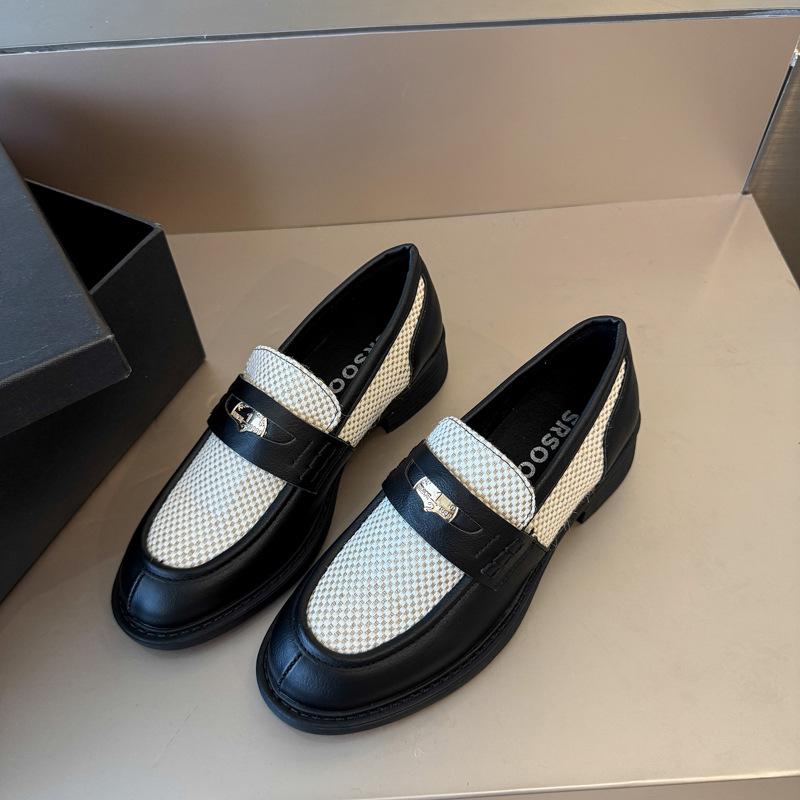 Loafers Women's Square Head 2025 Spring and Summer New Soft Leather Single Shoes Mesh Breathable Retro Camellia Black Small Leather Shoes