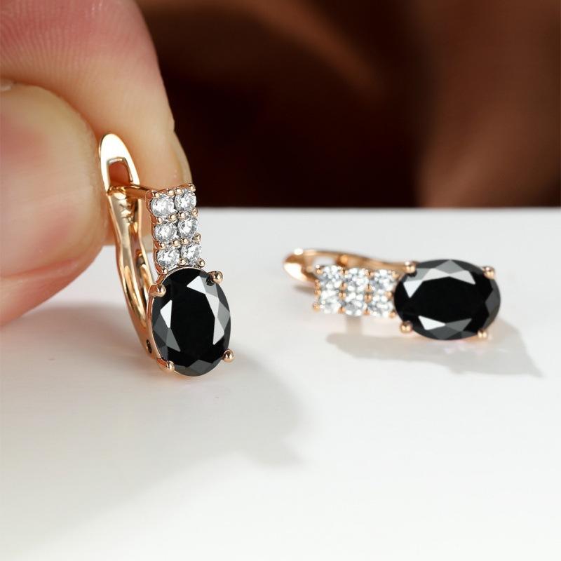 Oval amethyst zircon plated champagne gold ear buckle wedding earrings for women