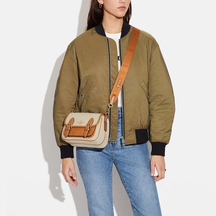 Ny COACH Lucy Stoff med Kuskinn Skulderveske Crossbody-veske Liten Størrelse Dame Beige & Brun CA622-IMNAM