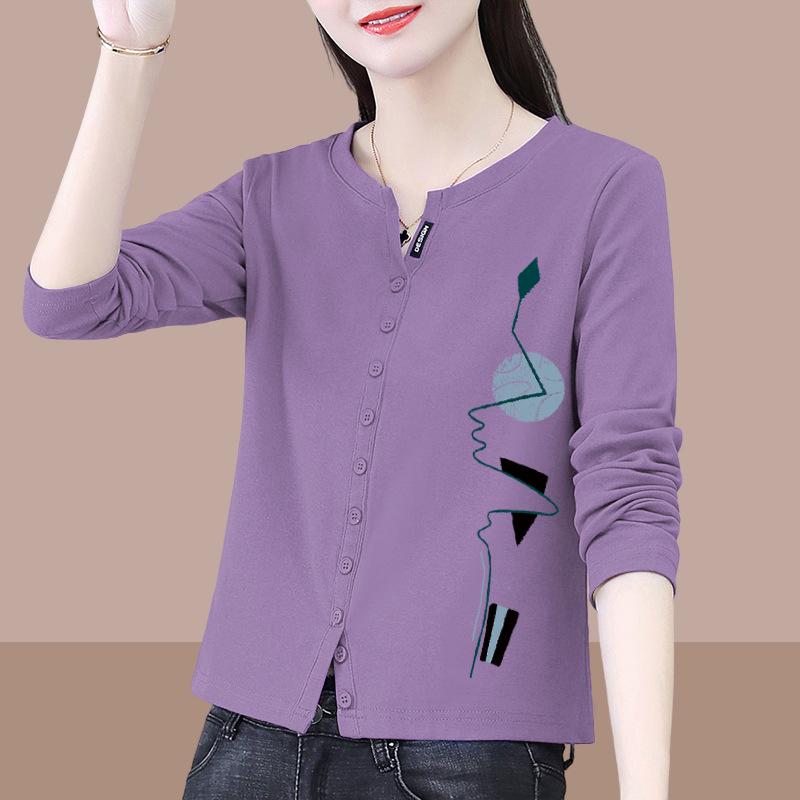 Women's Long Sleeve Round Neck T-Shirt - Pure Cotton, Petite Chic, Spring/Autumn 2025 Fashion