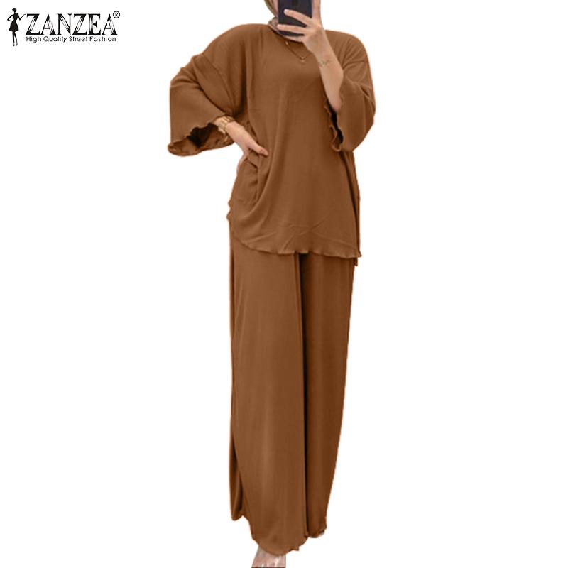 

ZANZEA Женская блузка и брюки повседневный брючный костюм из двух предметов