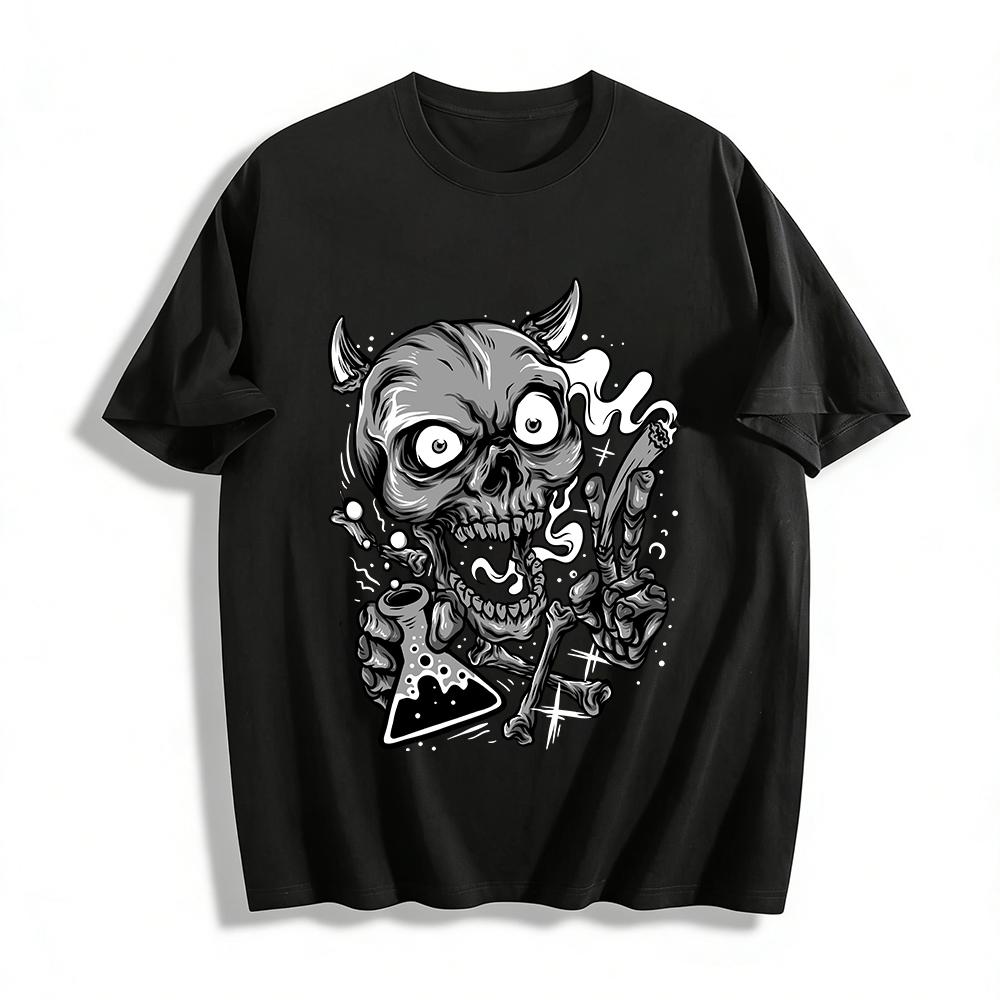 Dark Skull Funny Chemical Experiment Print Casual Tee Pure cotton T-shirt XXS