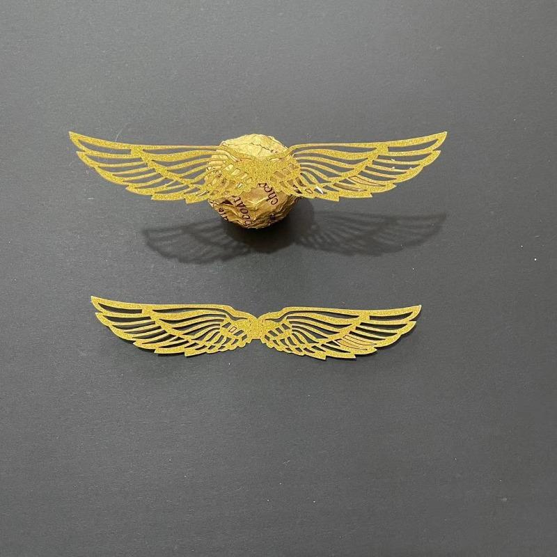 

50 шт. Блестящие золотые крылатые шоколадные пластинки Только для украшения - Нежное искусство для тематических дней рождения в стиле волшебника Шоколадный торт Крылья Вафельные украшения