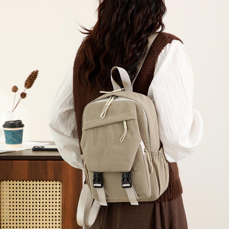 Nylon Lightweight Women's Backpack with Flip-top Lock Simple Small Schoolbag  Commuting and Travel Waterproof Backpack