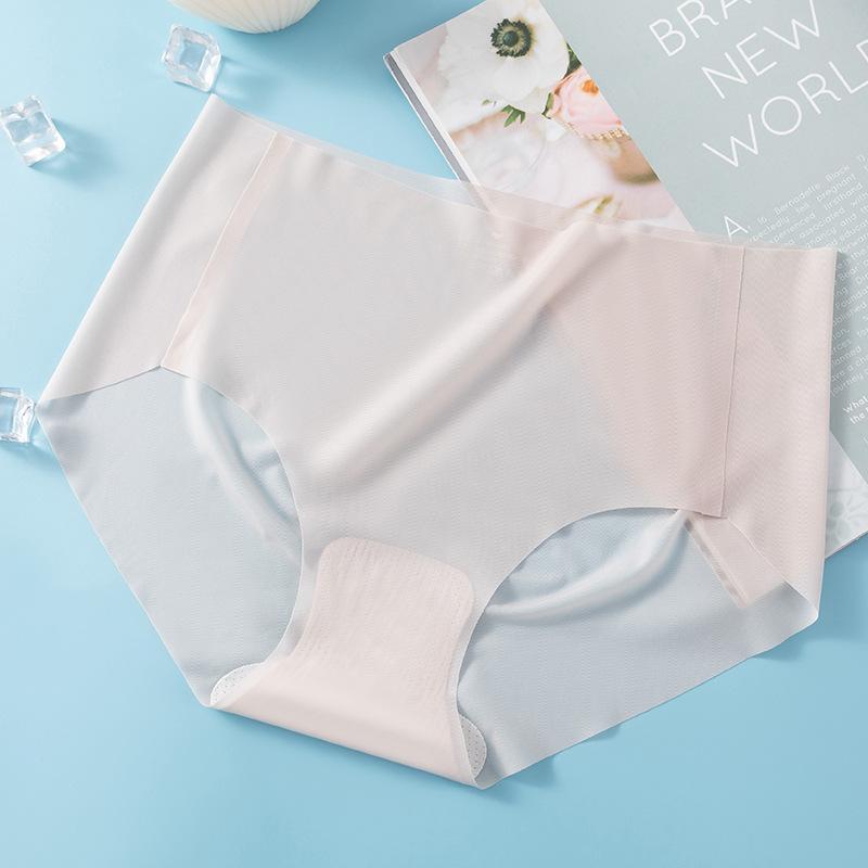 Seamless Ice Silk Underwear for Women No Show Invisible Panties with Breathable Cotton Crotch Ultra Thin High Waist Briefs Skin-Friendly Underpants