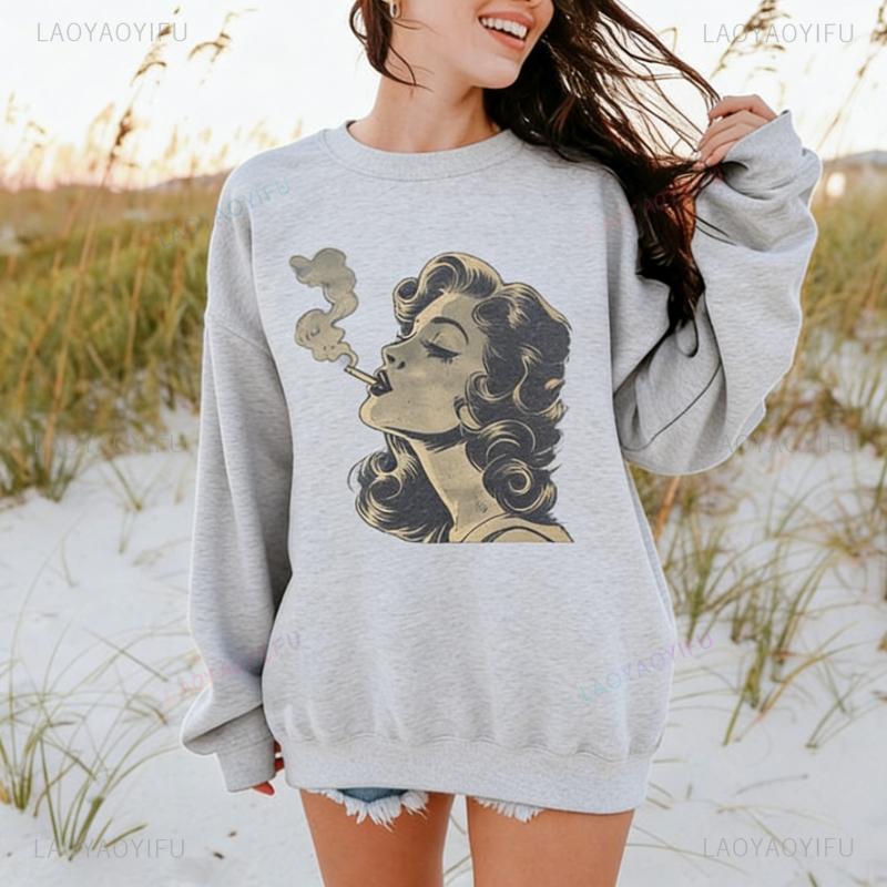 Vintage Graphic Cigarette Smoking Trendy Retro Aesthetic Autumn and Winter Sweatshirt Trendy Gift for Thermal Hoodie Pullover