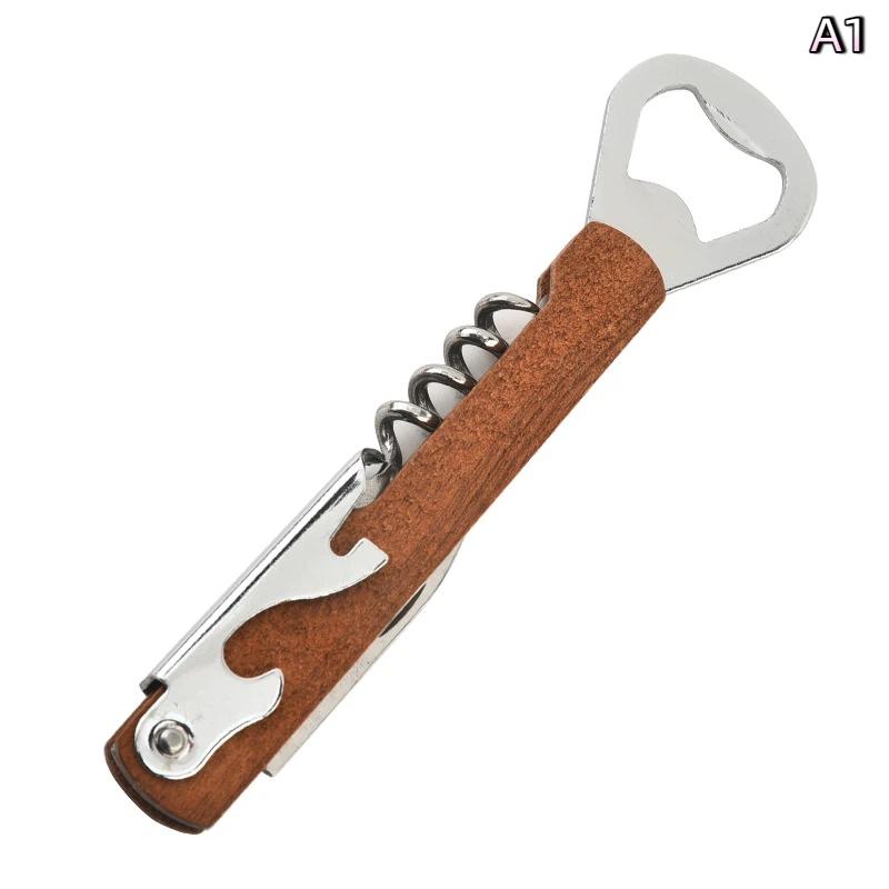 Herramienta Plegable Portátil de Madera y Acero Inoxidable Cuchillo Sacacorchos Abrebotellas de Vino Tinto Herramienta Multifuncional para Exteriores Accesorios de Bar