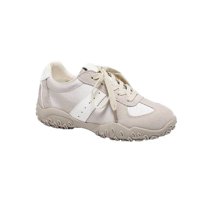 Leather retro German training shoes women's 2025 spring and summer new color matching versatile casual sports shoes inner height increase Forrest