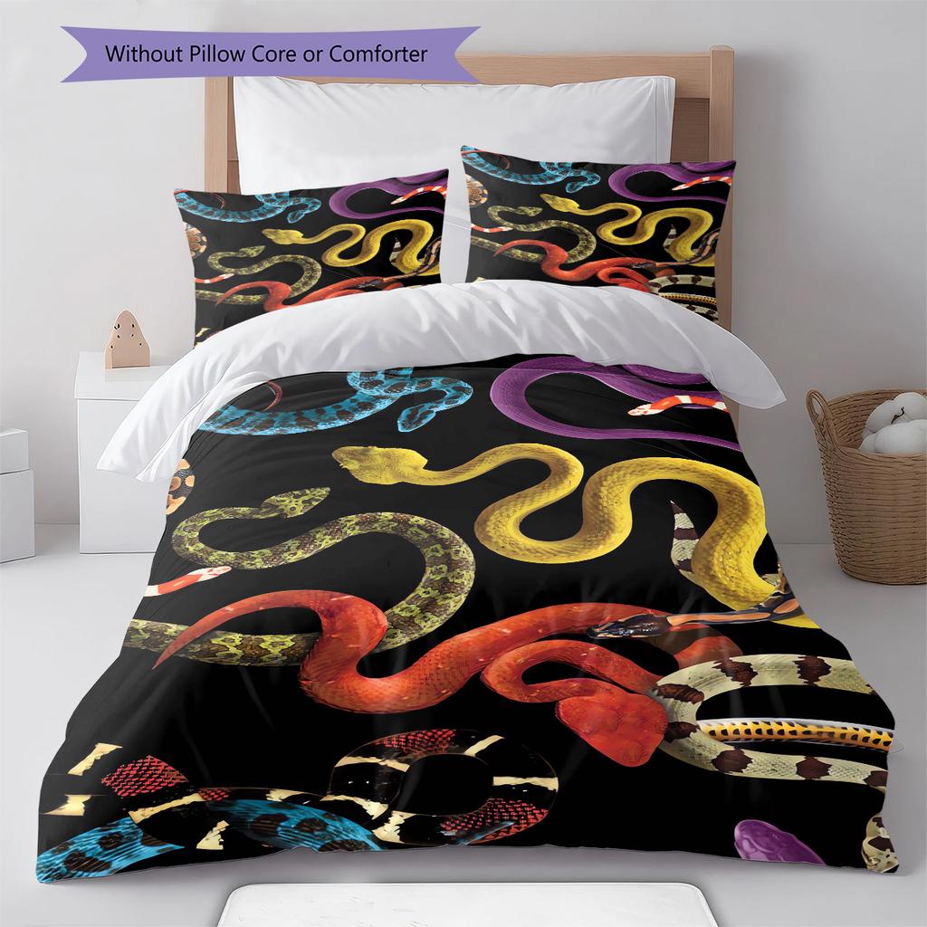 Snake and Skull Pattern Bedding Quilt Set Quilt Cover Pillowcase Home Decoration Gift (1 * Duvet Cover + 2 * Pillowcase, Without Core)
