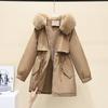 Pie overcome women's winter new waist and thin hooded big fur collar plush cotton clothes medium and long jacket cotton clothes