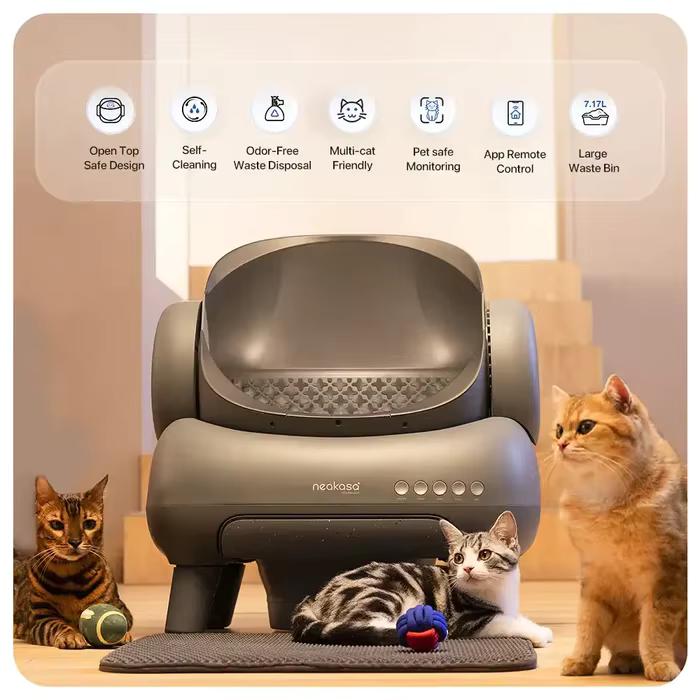 Neakasa M1 Neabot Bac à Litière Automatique Auto-Nettoyant Ouvert Contrôle par Application à Distance Bac à Litière pour Chat Sans Odeur Auto-Défendable Produit pour Chat Toilettes Intelligentes pour Animaux