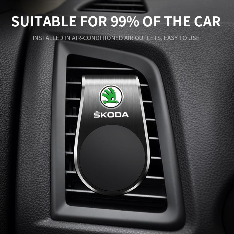 Car Magnetic L-shaped Car Dedicated GPS Phone Holder Emblem For Skoda Octavia Superb Rapid Kodiaq Karoq Fabia Kamiq Roomster Citigo