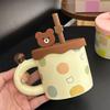 Cute Cartoon Bear Ceramic Mug With Lid Internet Celebrity Creative Design Straw Cup Household Drinking Cup Souvenir