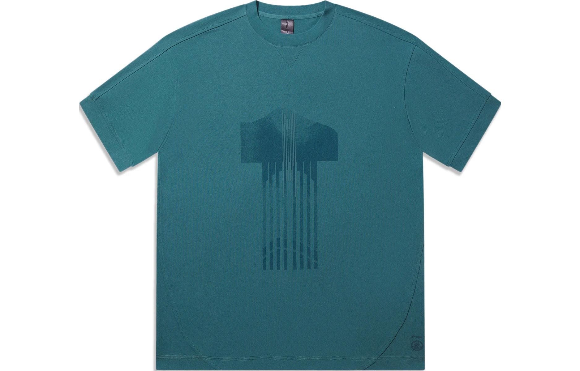Li Ning Li Ning X Jackie Chan T Shirts Unisex Dark Aqua Green Crew Neck Moderate Straight Fit AHST619-2 L