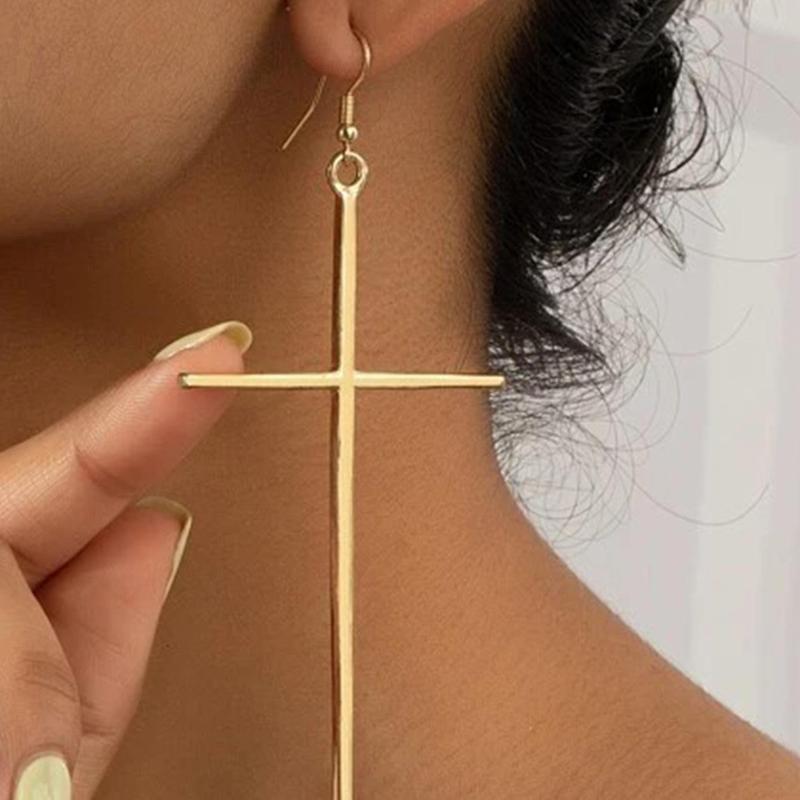 Kreuz-Hängeohrringe Übertrieben Kreativ Trendig Leichter Luxus Ins-Stil Metall-Kreuzohrringe