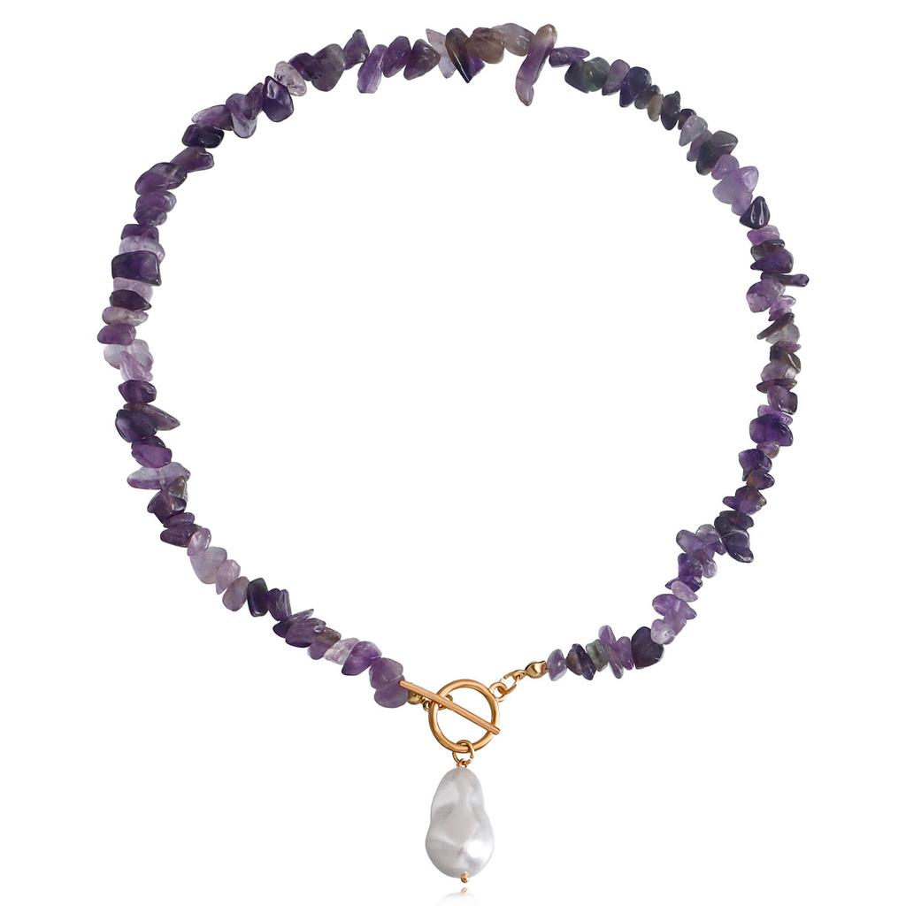 European and American large special-shaped pearl OT buckle necklace femininity simple fashion violet turquoise necklace