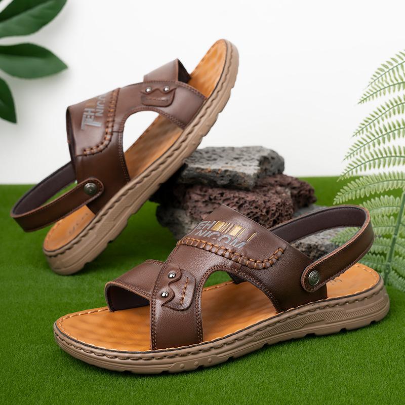 Men's sandals leather breathable non-slip and wear-resistant outer wear dual-purpose cool slippers men's summer new soft-soled beach shoes