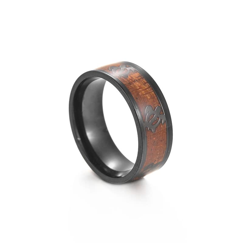 

[Rockyu] ring men s black No. 15 wooden ring Longevity amulet turtle ring titanium Compatible with metal allergies birthday present