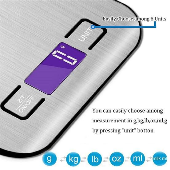 Kitchen Scale 10kg/1g Precision Electronic Food Scale for Cooking and Baking Measuring Tools Stainless Steel Balance LCD Display