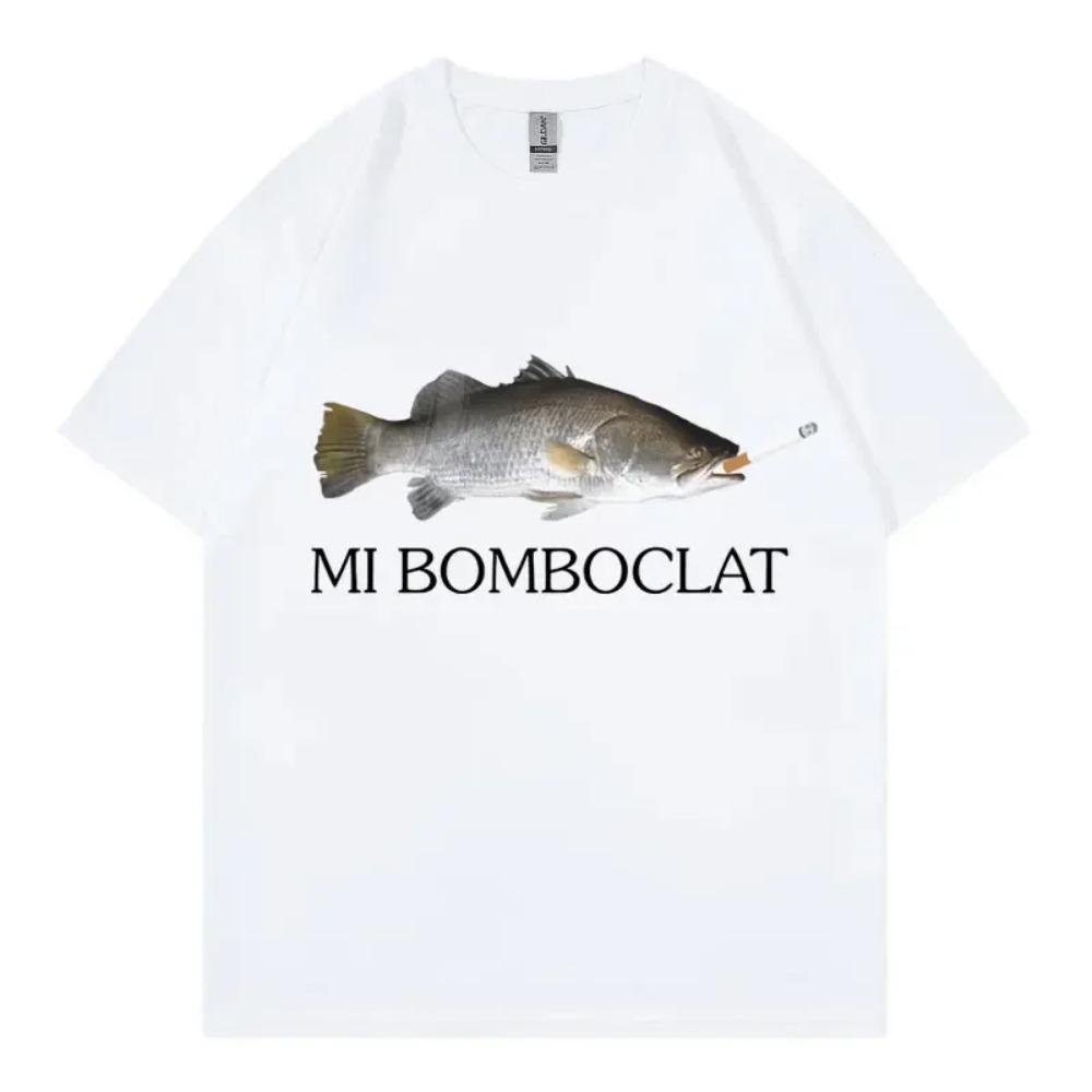 Funny Bomboclat Fish Meme T-shirt High Street Fashion Trend Y2k Short Sleeve T-shirts Men Women Harajuku Vintage Style T Shirts