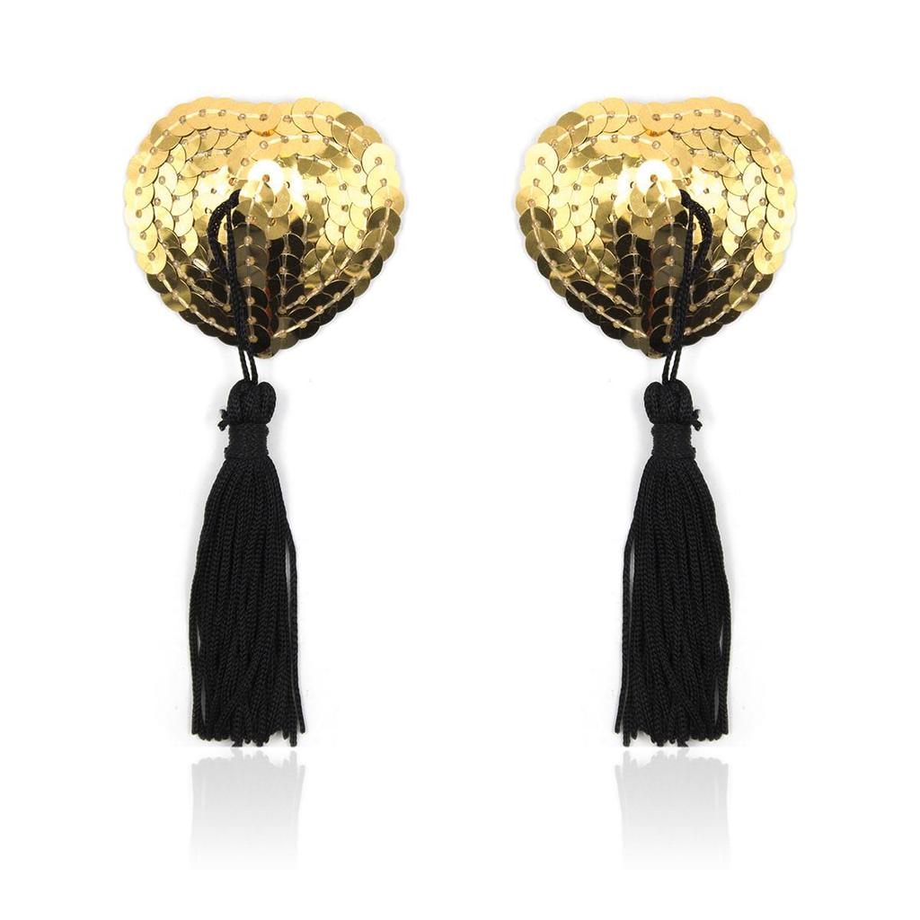 Heart-Shaped Sequin & Star Nipple Pasties with Tassels - Silicone Bra Accessory