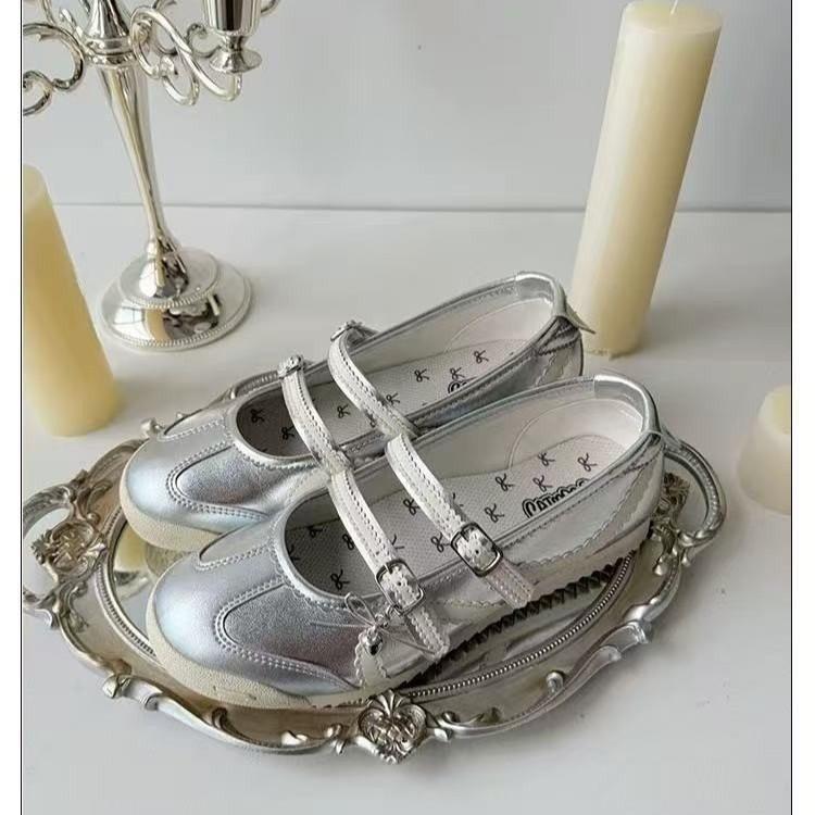 Sheepskin version~ Small thick-soled bow Mary Jane shoes 2025 new French shallow mouth jk flat-soled single shoes women