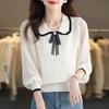 Knitted T-shirt with Lace Spring and Autumn New Style Doll Neck Knitted Sweater for Women