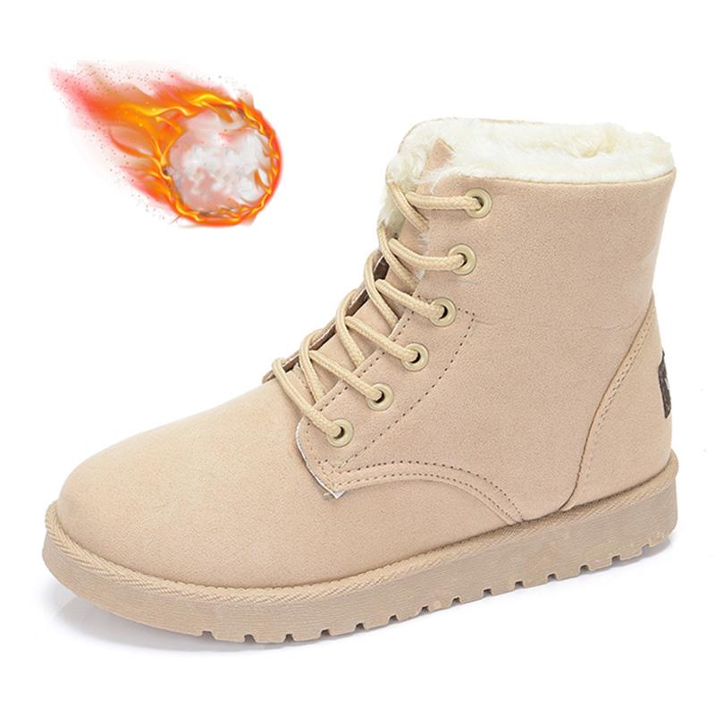 Women's Winter Snow Boots Warm Lace Up Women's Cotton Boots Fur Suede Ankle Boots Non-slip Comfortable High Top Boot Botas Mujer